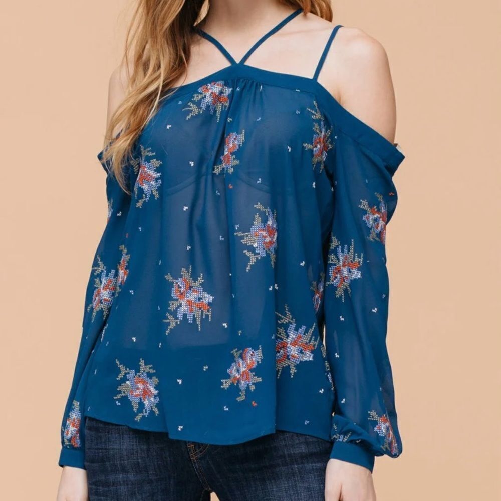 Anthropologie Ro & De Embroidered Off The Shoulder Blouse Small